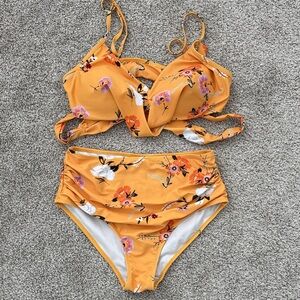 Floral Bikini Set in Mustard Yellow